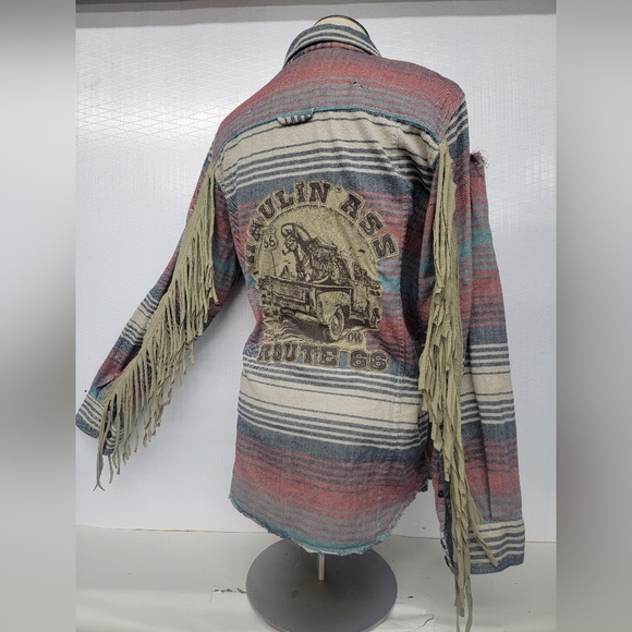 **SOLD****Southwest Woven Flannel Shirt Shacket With Route 66 "Haulin' A**" - Picture 2 of 13